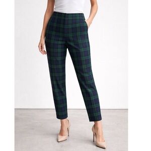 J. Crew Tartan Straight Leg Wool Pants in Navy Blue and Dark Green